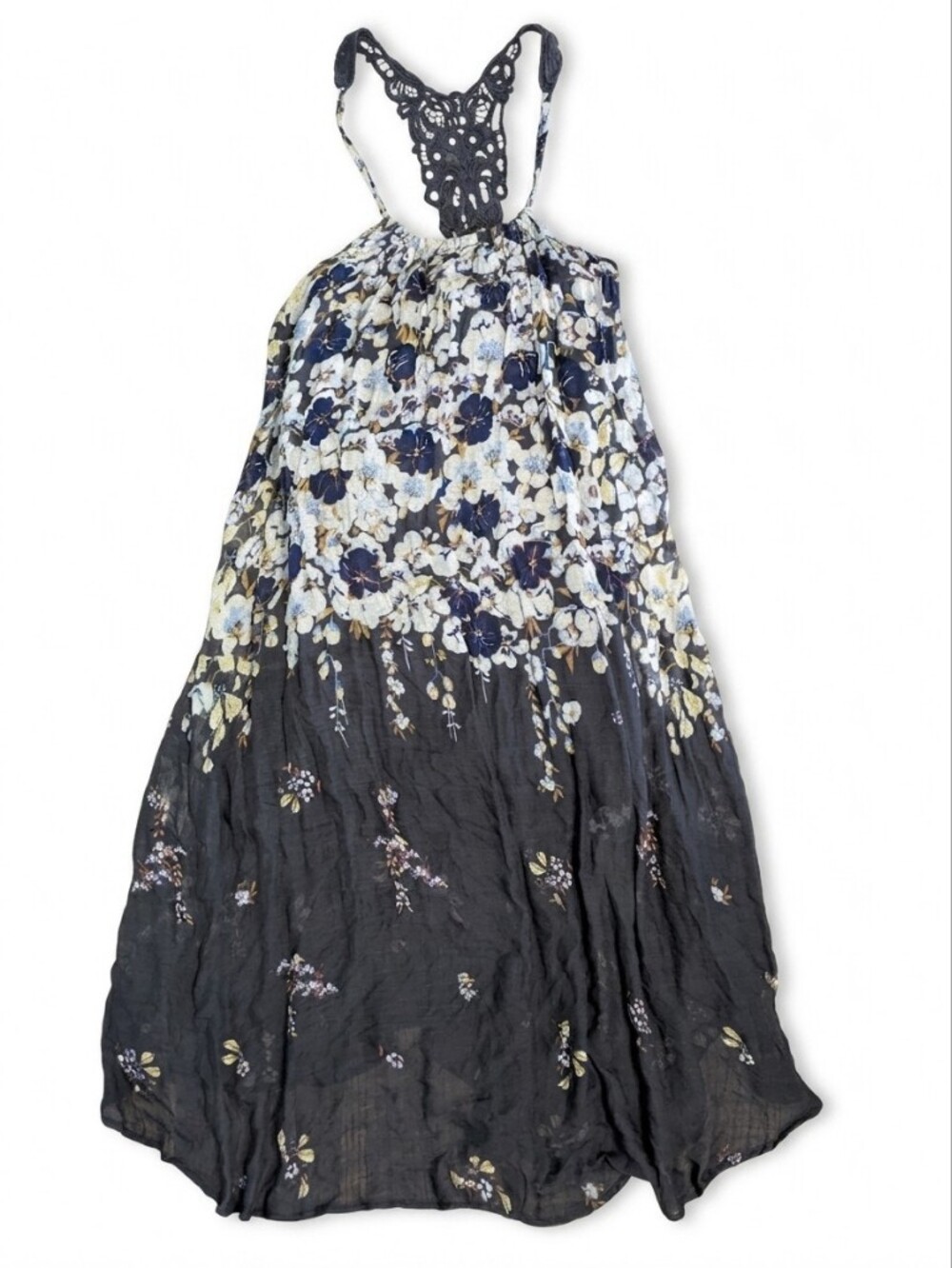 NWT Lilka Anthropologie Verano Floral Dress L Black Navy Crochet Boho Beach $148